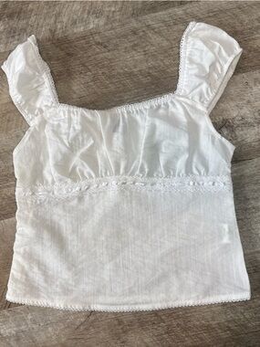 SHEIN White Ruffled Strap Tank, Delicate Lace Detail and Trim